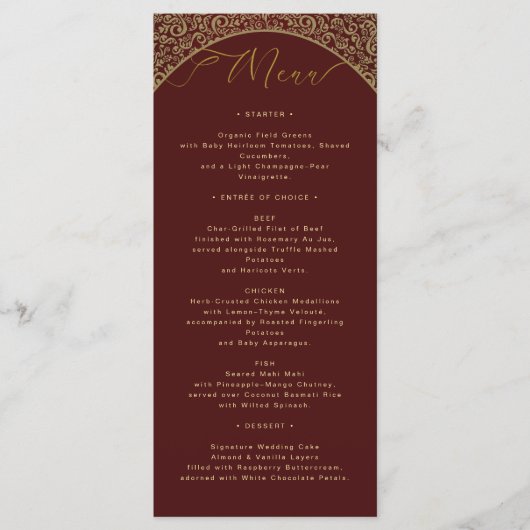 Red Damask Elegant Wedding Menu Kaart (Voorkant)