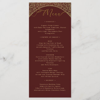 Red Damask Elegant Wedding Menu Kaart