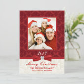 Red Damask Flat Photo-holiday-kaart Feestdagenkaart (Staand voorkant)