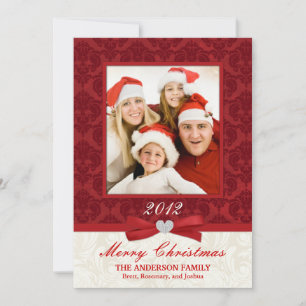 Red Damask Flat Photo-holiday-kaart Feestdagenkaart