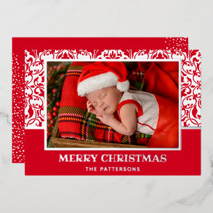 Red Damask Folie Holiday Card Feestdagenkaart