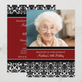 Red Damask Foto 80th Birthday Party Invitations Kaart (Voorkant / Achterkant)