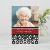 Red Damask Foto 85th Birthday Party Invitations Kaart (Staand voorkant)