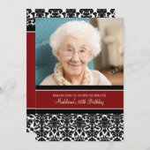 Red Damask Foto 85th Birthday Party Invitations Kaart (Voorkant / Achterkant)