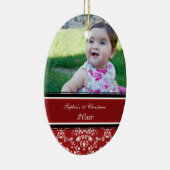Red Damask Foto Baby 1st kerstversiering Keramisch Ornament (Rechts)
