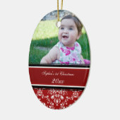 Red Damask Foto Baby 1st kerstversiering Keramisch Ornament (Links)
