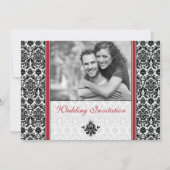 Red Damask Foto Wedding Invitation Kaart (Voorkant)