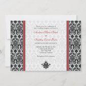 Red Damask Foto Wedding Invitation Kaart (Achterkant)