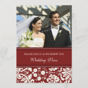 Red Damask Foto Wedding Vow Renewal Uitnodigingen