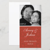 Red Damask-fotokaart Save The Date (Voorkant / Achterkant)