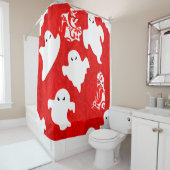 red damask ghost halloween paranormal apparition douchegordijn (In situ)