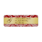 Red Damask Gold Monogram kerstAdresetiketten Etiket (Voorkant)
