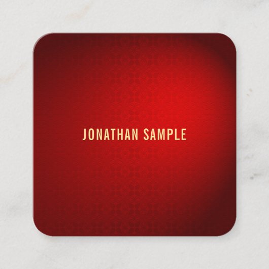 Red Damask Gold Text Chic Modern Trendy Rond Vierkante Visitekaartje (Voorkant)
