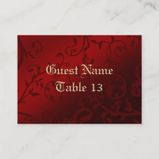 Red Damask Gothic Reception Guest Place Card Plaatskaartje (Voorkant)