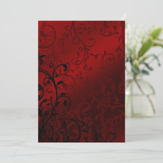 Red Damask Gothic Wedding Kaart (Staand voorkant)