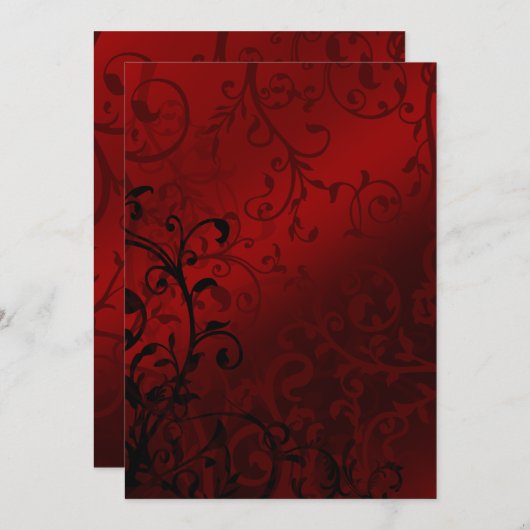 Red Damask Gothic Wedding Kaart (Voorkant / Achterkant)
