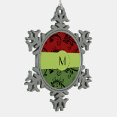 Red Damask, Green Damask, Monogram Tin Sneeuwvlok Ornament (Links)
