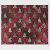 Red Damask Green Metallic Kerstfeestdag Cadeaupapier (Vlak)
