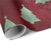 Red Damask Green Metallic Kerstfeestdag Cadeaupapier (Rol Hoek)