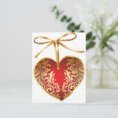 Red Damask Heart Briefkaart (Staand voorkant)