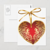 Red Damask Heart Briefkaart (Voorkant / Achterkant)