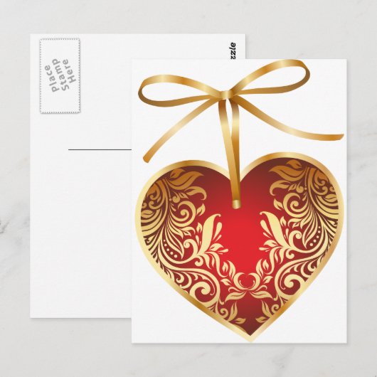 Red Damask Heart Briefkaart (Voorkant / Achterkant)