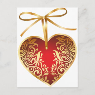 Red Damask Heart Briefkaart
