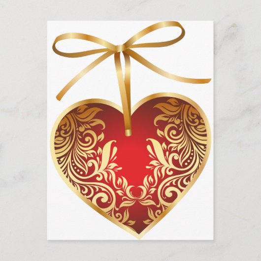 Red Damask Heart Briefkaart (Voorkant)