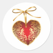 Red Damask Heart Ronde Sticker (Voorkant)