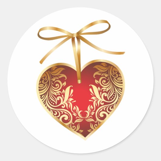 Red Damask Heart Ronde Sticker (Voorkant)