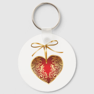 Red Damask Heart Sleutelhanger