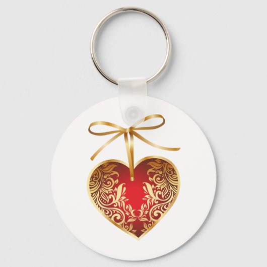 Red Damask Heart Sleutelhanger (Voorkant)