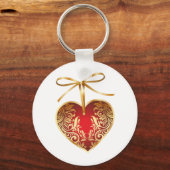 Red Damask Heart Sleutelhanger (Voorkant)
