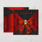 Red Damask Holiday Black Stropdas Party Kaart (Voorkant / Achterkant)