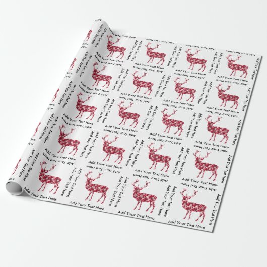 Red Damask kerstdeer Cadeaupapier (Uitgerold)