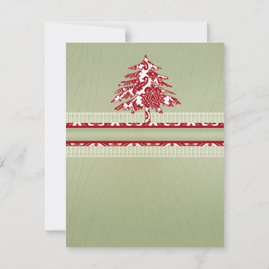 Red Damask kersthout graan Invite Kaart (Achterkant)