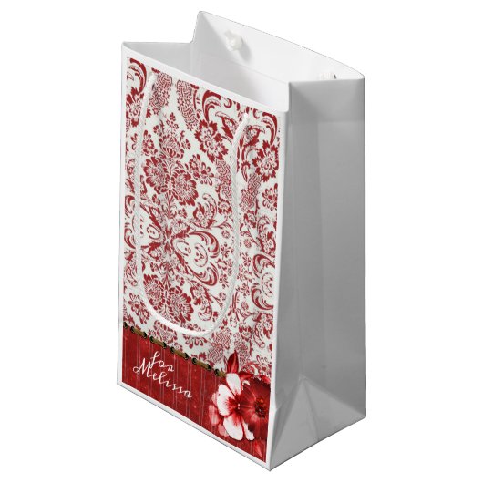 Red Damask Klein Cadeauzakje (Voorkant Gekanteld)