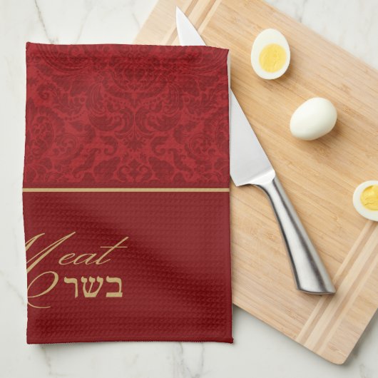 Red Damask Kosher Kitchen Towel voor vlees Theedoek (Quarter Fold)