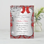 Red Damask Masquerade Invite Quinceanera Masquerad Kaart (Staand voorkant)