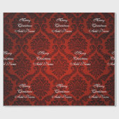 Red Damask Merry kerst met naam Kerstmis Cadeaupapier (Vlak)