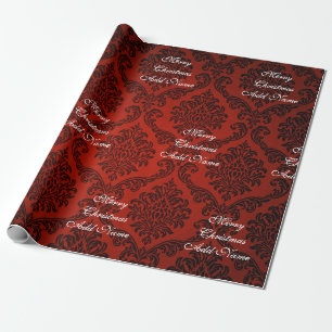 Red Damask Merry kerst met naam Kerstmis Cadeaupapier