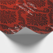 Red Damask Merry kerst met naam Kerstmis Cadeaupapier (Hoek)