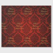 Red Damask met Gold Script, prettige kerst Cadeaupapier (Vlak)