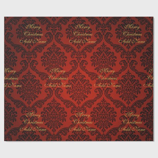 Red Damask met Gold Script, prettige kerst Cadeaupapier (Vlak)