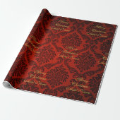 Red Damask met Gold Script, prettige kerst Cadeaupapier (Uitgerold)