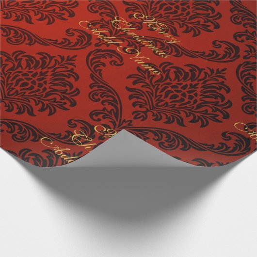 Red Damask met Gold Script, prettige kerst Cadeaupapier (Hoek)