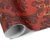 Red Damask met Gold Script, prettige kerst Cadeaupapier (Rol Hoek)