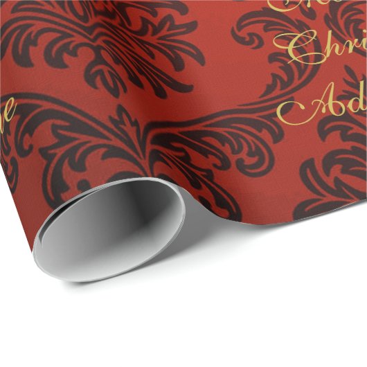 Red Damask met Gold Script, prettige kerst Cadeaupapier (Rol Hoek)