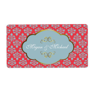 Red Damask met gouden lijst trouwlabels Etiket
