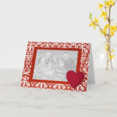 Red Damask met Heart Photo Lijst Kaart (Gele Bloem)